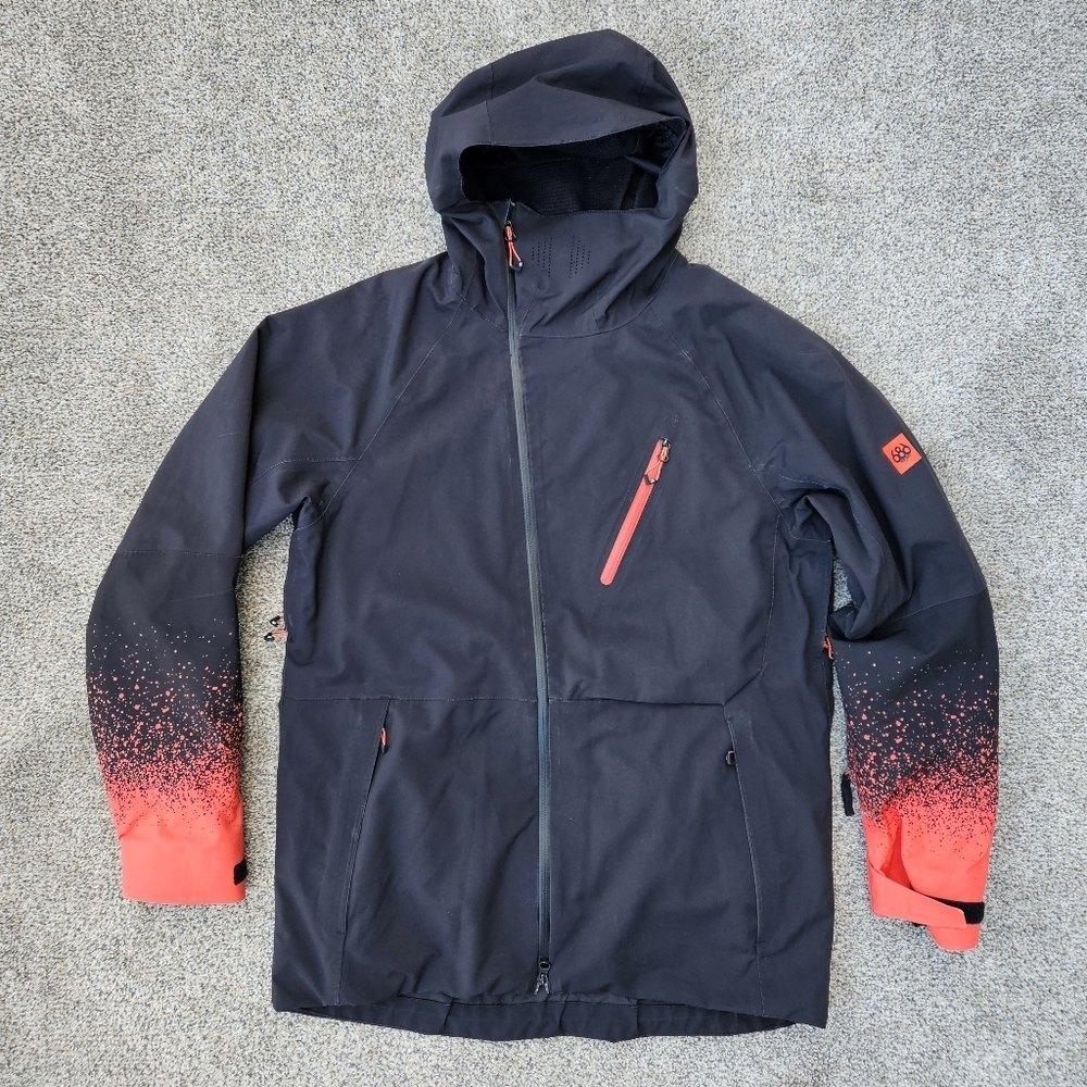 686 Mens Hydra Thermagraph Glacier Jacket Black Orange Snowboard Ski Coat Medium